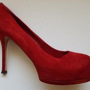 Yves Saint Laurent Red Sued Pumps